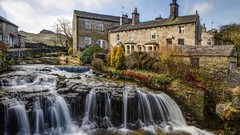 Nature Trees England waterfalls rocks Yorkshire old buildings