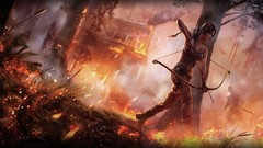 Nature Trees fire woman blood houses arrows brunettes tomb 