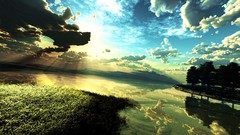 Nature Trees grass water sun clouds skies digital art scenic 