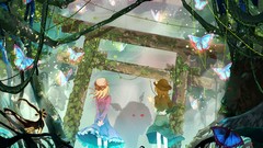 Nature Trees water Butterflies Plants ruins dress back hats 