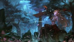 Nature Trees water fish gate red eyes sitting bows blondes 