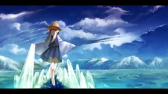 Nature water blue clouds hills hats outdoors blondes skirts 
