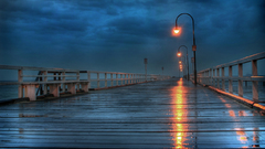 Nature water blue clouds lights board dock walk