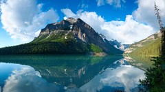 Nature water Mountains clouds Green Canada alberta lakes 