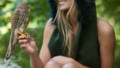 Nature woman hoodies blondes models hawks green dress Femjoy 