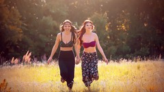 Nature woman outdoors smiling brunettes models redheads 