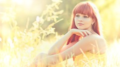 Nature woman sitting blue eyes redheads girls in nature 