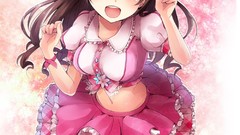 Navel blush smiling long hair anime girls brunettes yellow eyes 