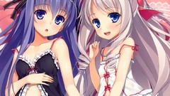 Navel long hair anime girls blue eyes gray hair purple hair 