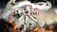 Navel white hair red eyes black rock shooter red cross White 