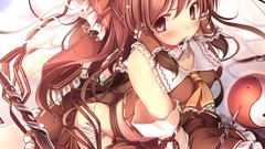 Needles weapons dress Ribbons red dress bows long hair brown 