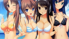 Neon Anime tie font navel Ribbons Beaches long hair anime girls 