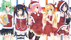 New year dress stockings blondes skirts pink hair smiling anime 