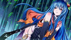 Night Anime blue hair anime girls bare shoulders touhou 