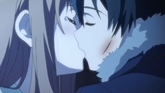 Night Anime tears kissing anime girls black hair orange hair 