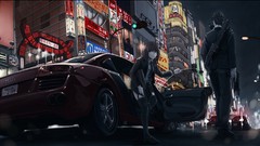 Night Audi weapons Japan cars tie cities anime girls brunettes 