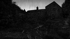 Night black dark moon eclipse horror moonlight houses artwork 