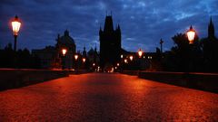 Night Bridge lights street Prague Bricks
