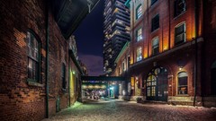 Night Canada Toronto buildings urban cobblestones brick wall 