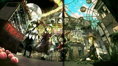 Night clouds moon Plants ruins dress couple tie hats carousel 