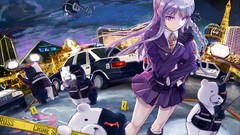 Night clouds police Anime gloves anime girls uniforms purple 