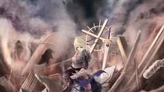 Night cross ruins armor saber gloves blondes short hair fate 