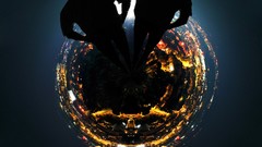 Night Friends silhouettes cities Photo manipulation panorama 