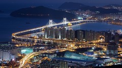 Night Korea Bridges cityscapes suspension bridge nightlights