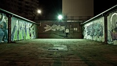 Night light graffiti Green Poland Garages sidewalk urban 