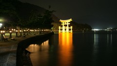 Night lights Japan reflections cities itsukushima shrine torii