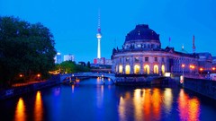 Night lights reflections Berlin buildings cityscapes bode museum