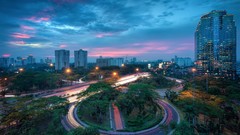 Night lights Skyscrapers Indonesia City Lights houses buildings 