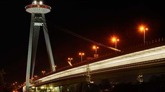Night lights UFO Bridges capital slovakia Bratislava Danube 
