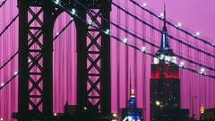Night Manhattan Empire State Building Bridges