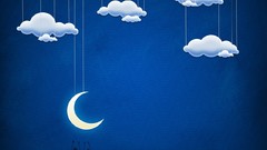 Night moon crescent clouds