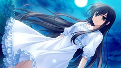 Night moon dress long hair brunettes midori no umi game cg