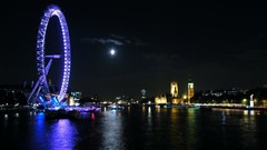 Night moon London City Lights buildings rivers London Eye 