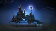 Night moon waterfalls stairs arches night sky Towers david 