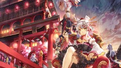 Night moon white hair red eyes skulls smoking anime girls 
