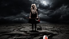 Night moon woman blood blondes digital art Axes dark art