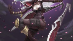 Night moon woman weapons blade red eyes happy long hair gray 