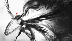 Night Movies wings feathers monochrome sakimichan
