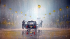 Night rain lights London cars paintings Taxi artwork Jeff 