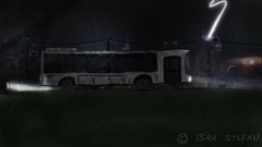 Night rain police bus artwork busse