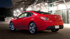 Night red lights cars vehicles rear angle view Hyundai Genesis 