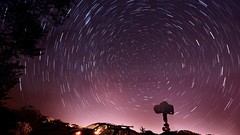 Night sky star trails long time exposure