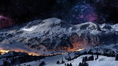 night space art Stars Space Mountains winter snow switzerland