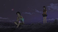 Night Stars Anime brown Shorts cities long hair barefoot anime 