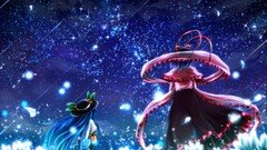 Night Stars blue hair long hair anime girls short hair skies 