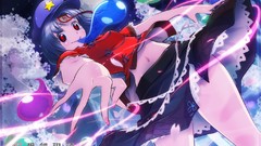 Night Stars blue red pink moon Green hats blue hair anime girls 